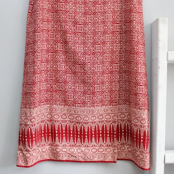 Liz Claiborne VTG Y2K Red Cream Faux Wrap Silk Tribal Print Maxi Skirt Size 10 - Picture 5 of 6